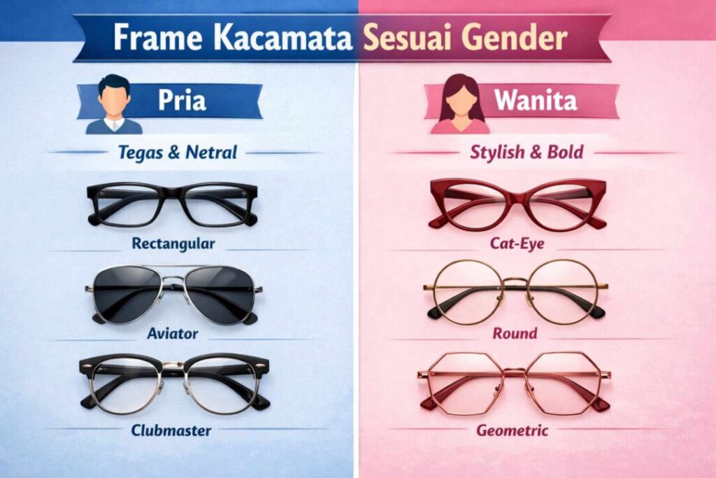 Jenis Frame kacamata Berdasarkan Gender