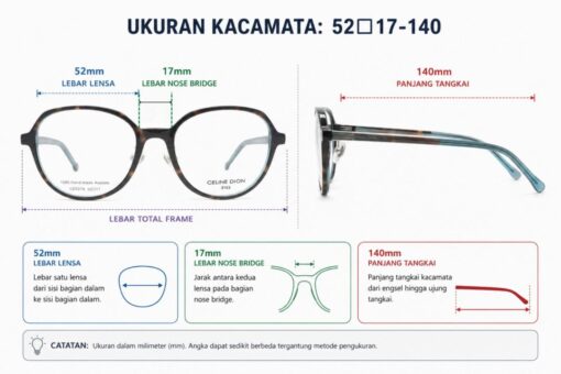 Frame Kacamata Branded Celine Dion CD7278 C80 Ukuran