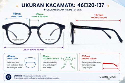 Frame Kacamata Branded Celine Dion Eyes CD7265 C10 Ukuran