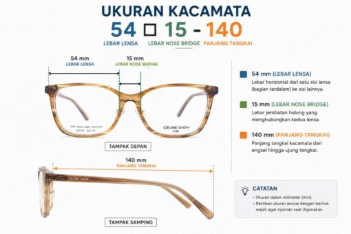 Frame Kacamata Branded Celine Dion Eyes CD7274 C60 Ukuran