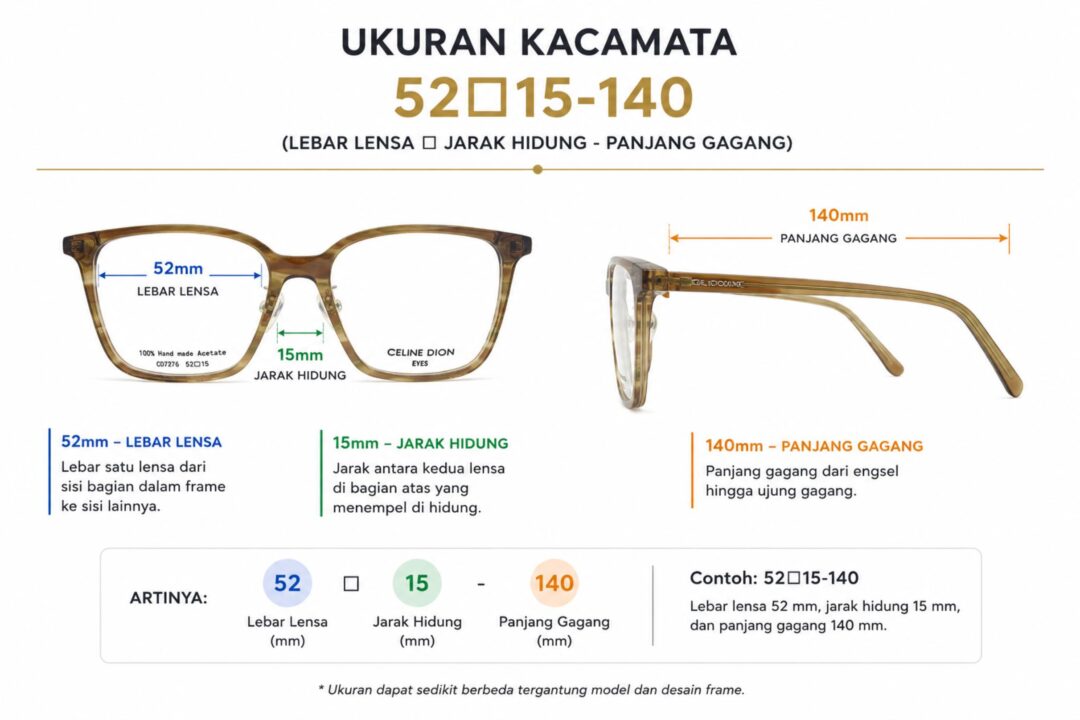 Frame Kacamata Branded Celine Dion Eyes CD7276 C60 Ukuran