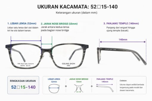 Frame Kacamata Branded Celine Dion Eyes CD7276 C90 Ukuran