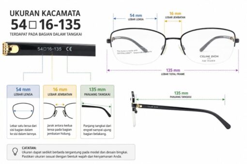 Frame Kacamata Branded Celine Dion Eyes CD8133T C1 Ukuran