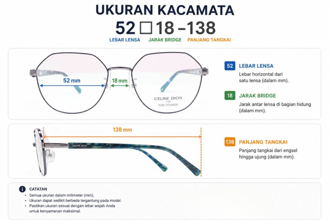 Frame Kacamata Branded Celine Dion Eyes CD9025T C10 Ukuran