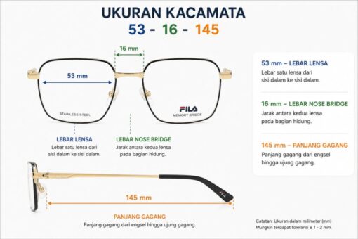 Frame Kacamata Branded Fila VFI534I C0302 Tampak Ukuran