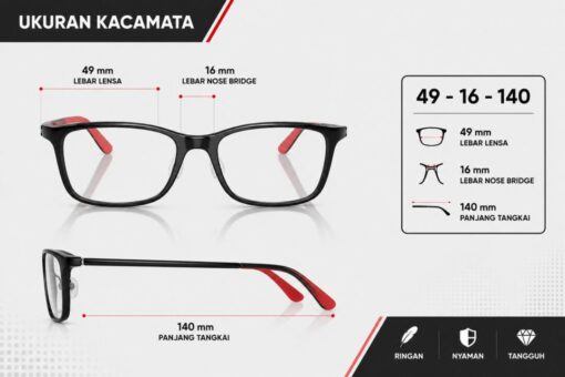 Frame Kacamata Anak Branded RayBan RB 1626D 3876 Ukuran