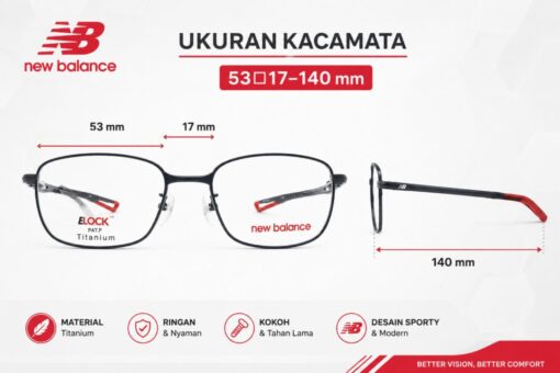Frame Kacamata Branded New Balance NB07058 C01 Ukuran
