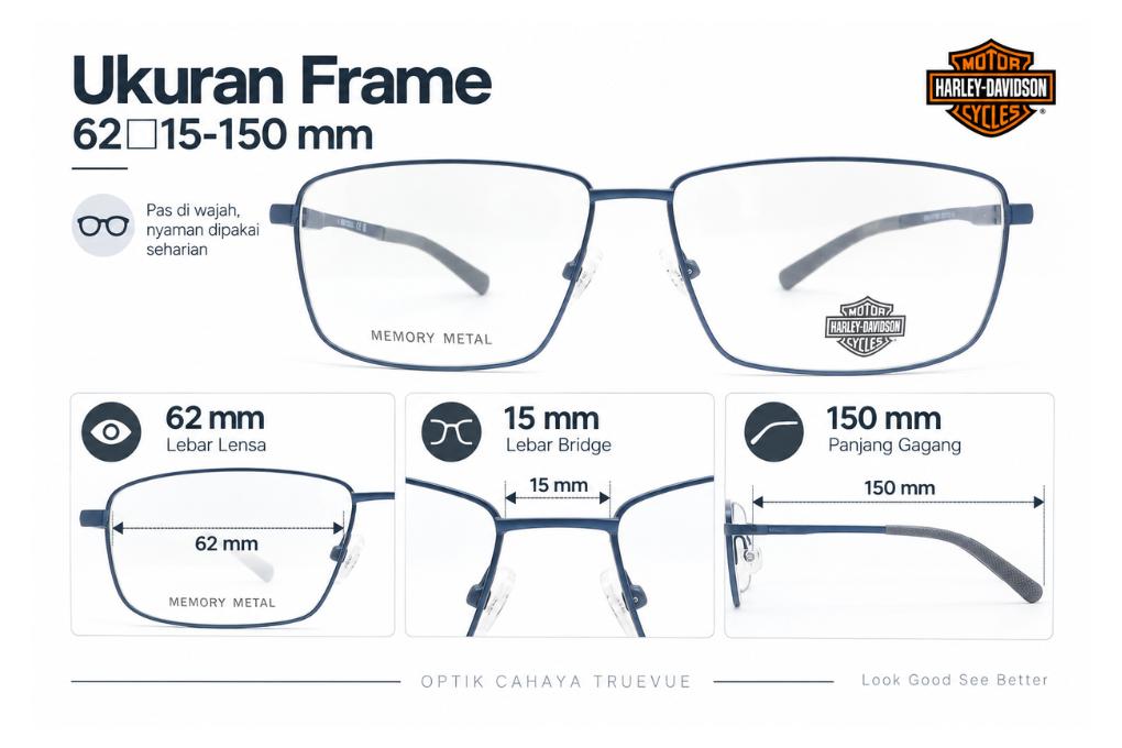 Frame Kacamata Branded Harley Davidson HD50114 C091 Ukuran