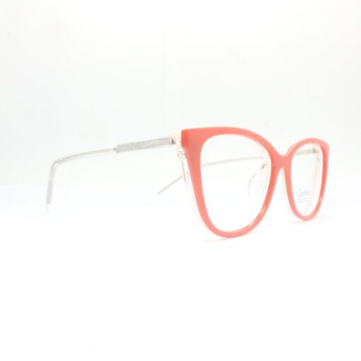 Frame Kacamata Clip On Callista TR9902 C4 Tampak serong kanan dengan clip on merah